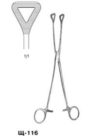 Щипцы для захватывания послеродовой шейки матки Щ-116 (Forceps for grasping the neck of postpartum uterus DUVAL)