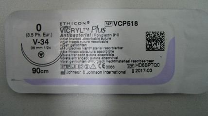 Викрил Плюс (антибактериальный) фиолетовый 0 (3,5 ph.eur.), 90 см c иглой V-34