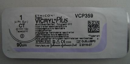 Викрил Плюс (антибактериальный) фиолетовый 1 (4 ph.eur.), 90 см c иглой CT