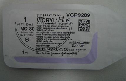 Викрил Плюс (антибактериальный) фиолетовый 1 (4 ph.eur.), 90 см c иглой MO-80