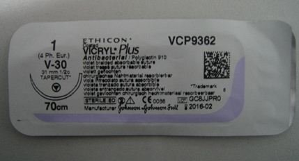 Викрил Плюс (антибактериальный) фиолетовый 1 (4 ph.eur.), 90 см c иглой V-30